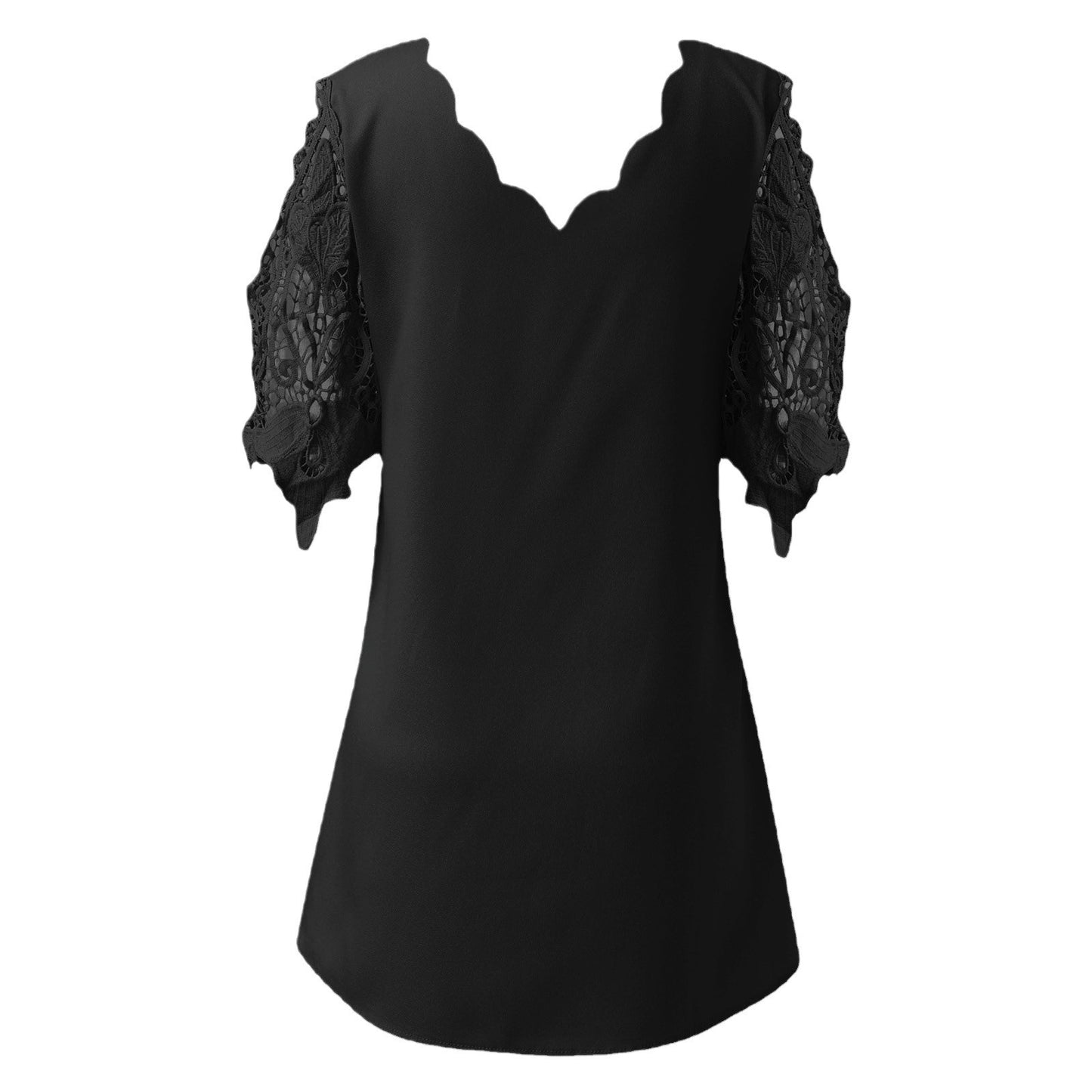 Chic and stylish ladies' short sleeve blouse with lace hem