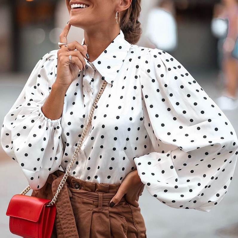 Balloon sleeve polka dot blouse for women Chic und Stil