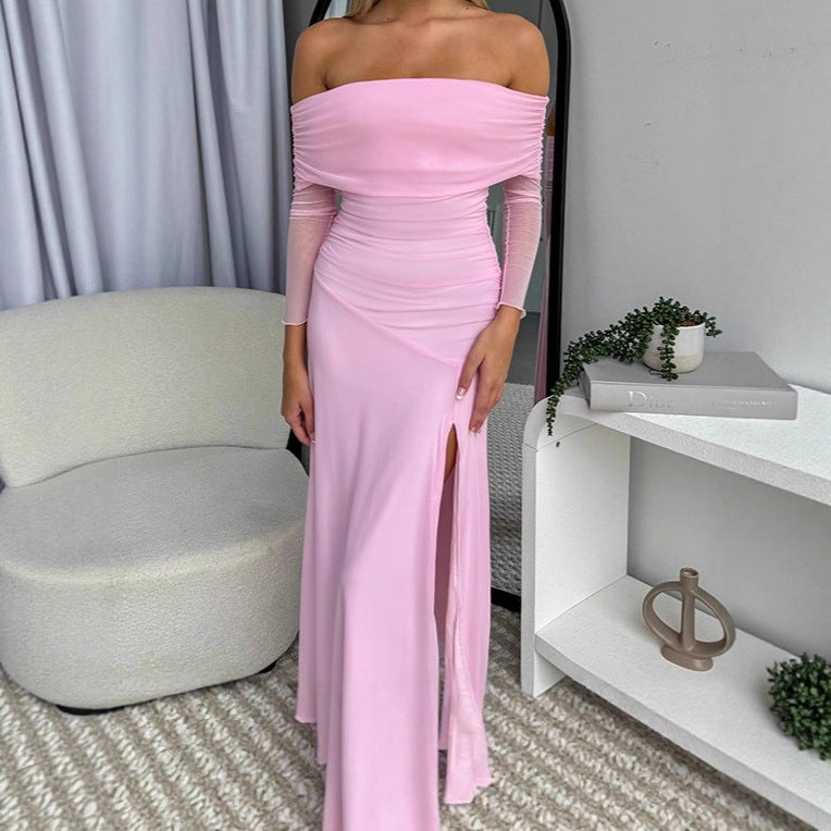 Robe maxi chic pour femmes avec design sans épaules et fente latérale Chic und Stil