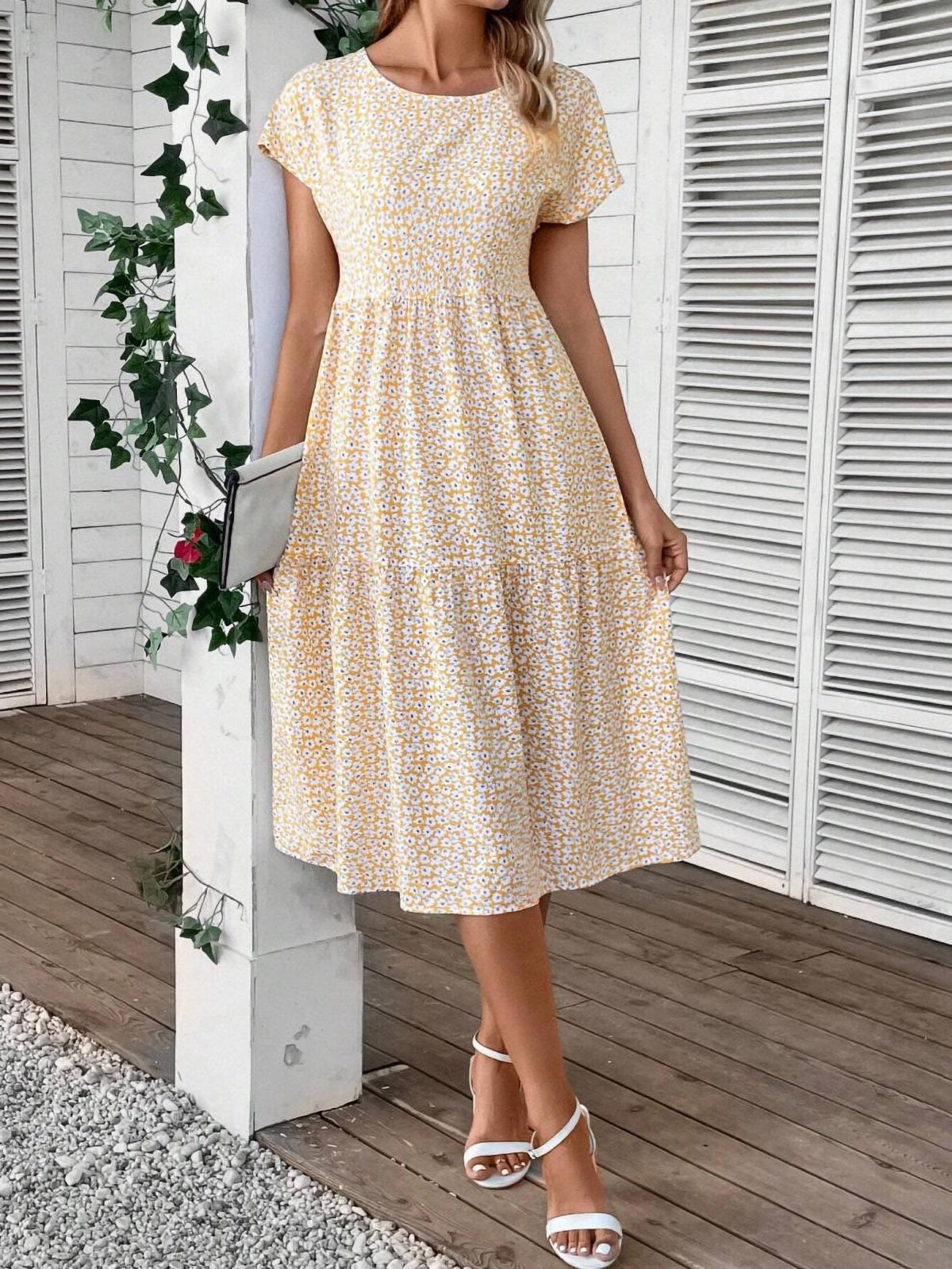 Femme loisir chemisier floral robe midi Chic und Stil