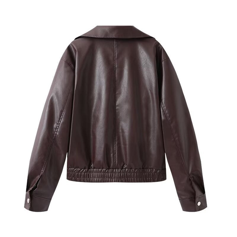 Biker jacket in faux leather for women with elastic waist and simple pockets Chic und Stil