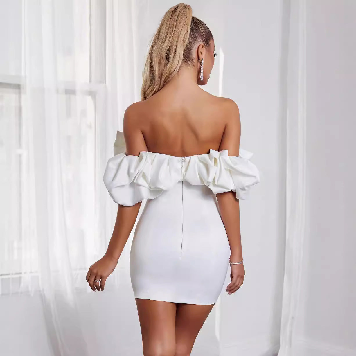 Dames Élégant Robe Mince avec Détails de Volants Chic und Stil