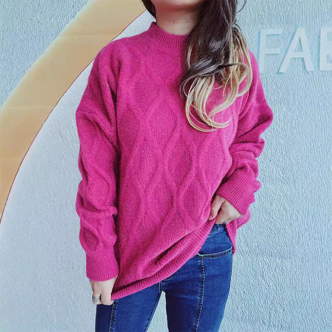 Pull en grosse maille pour dames avec un élégant motif en losange et des manches volumineuses Chic und Stil