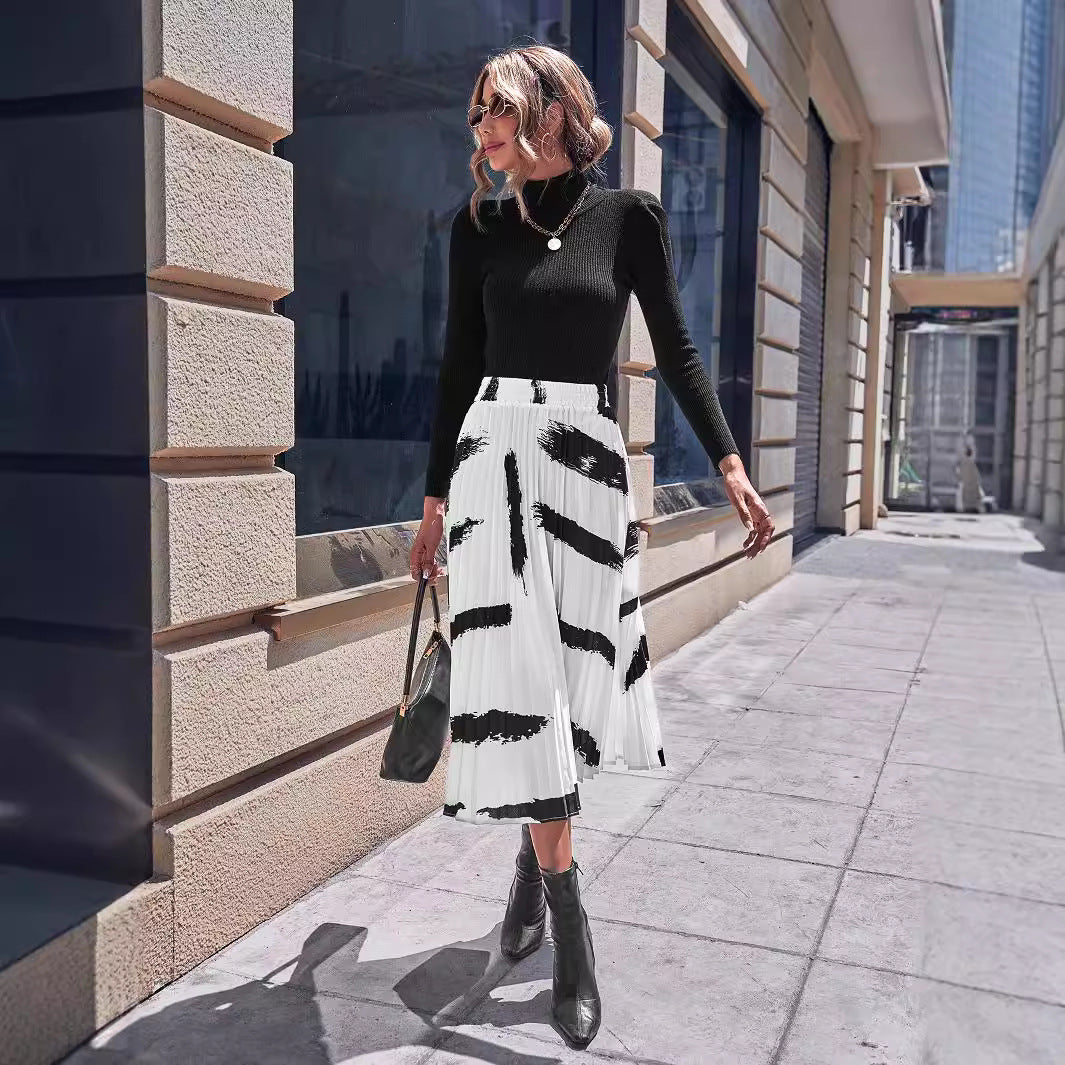 Jupe plissée pour femmes avec motif tendance et ceinture élastique Chic und Stil