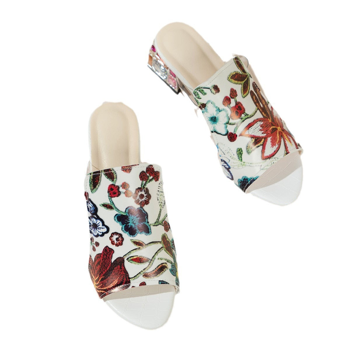 Mules à brides pour femmes avec design floral et confortable talon bloc Chic und Stil