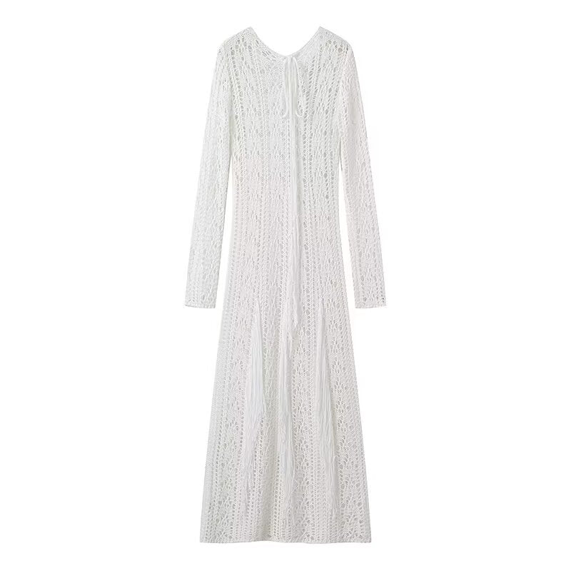 Robe maxi en tricot pour femmes avec un motif ajouré élégant et une coupe plus longue Chic und Stil
