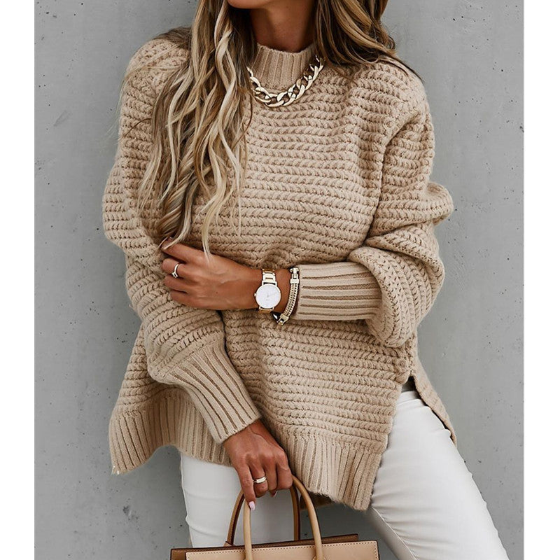 Pull femme en grosse maille avec un design moderne structuré et un col haut Chic und Stil