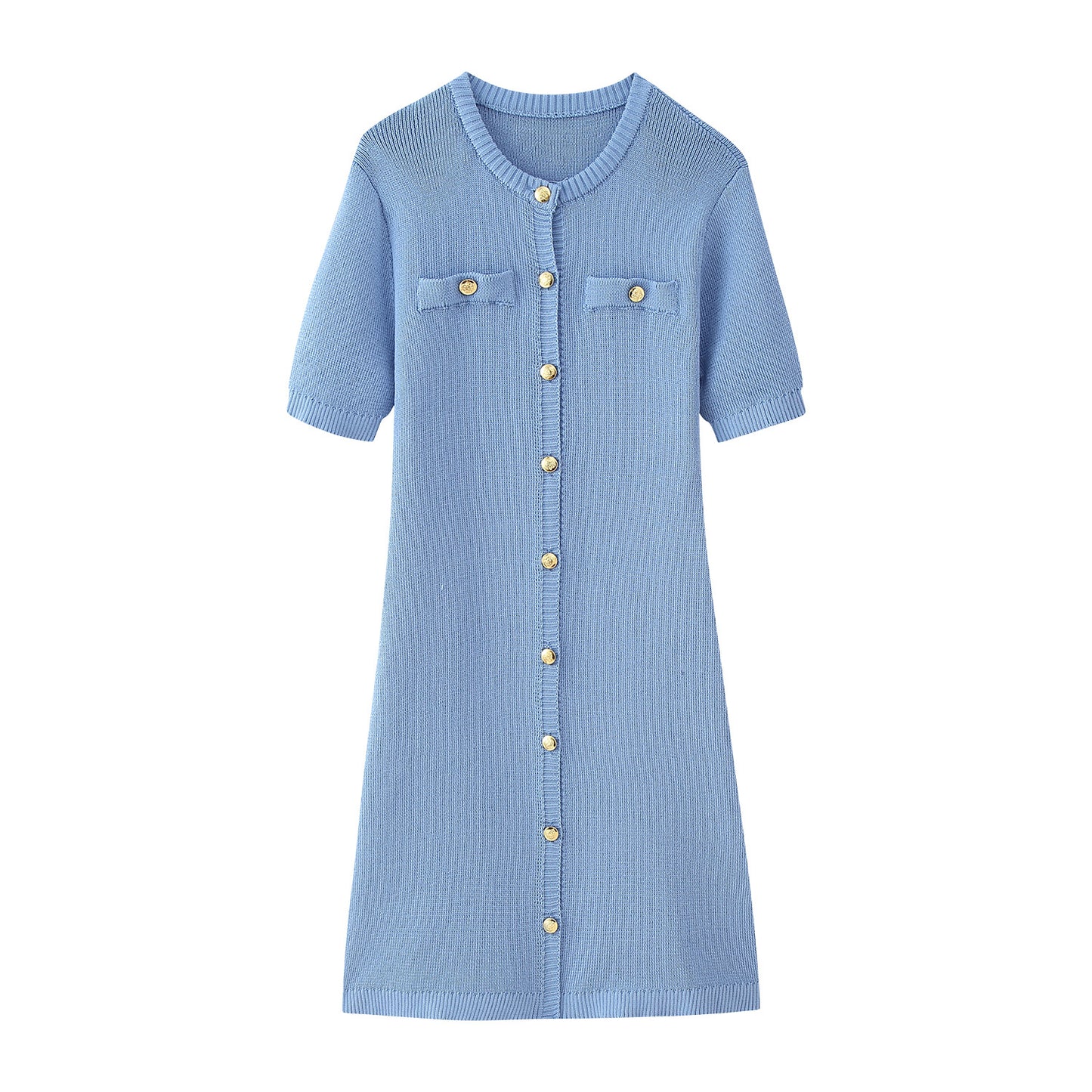 Robe en tricot pour femmes à manches courtes et patte de boutonnage Chic und Stil