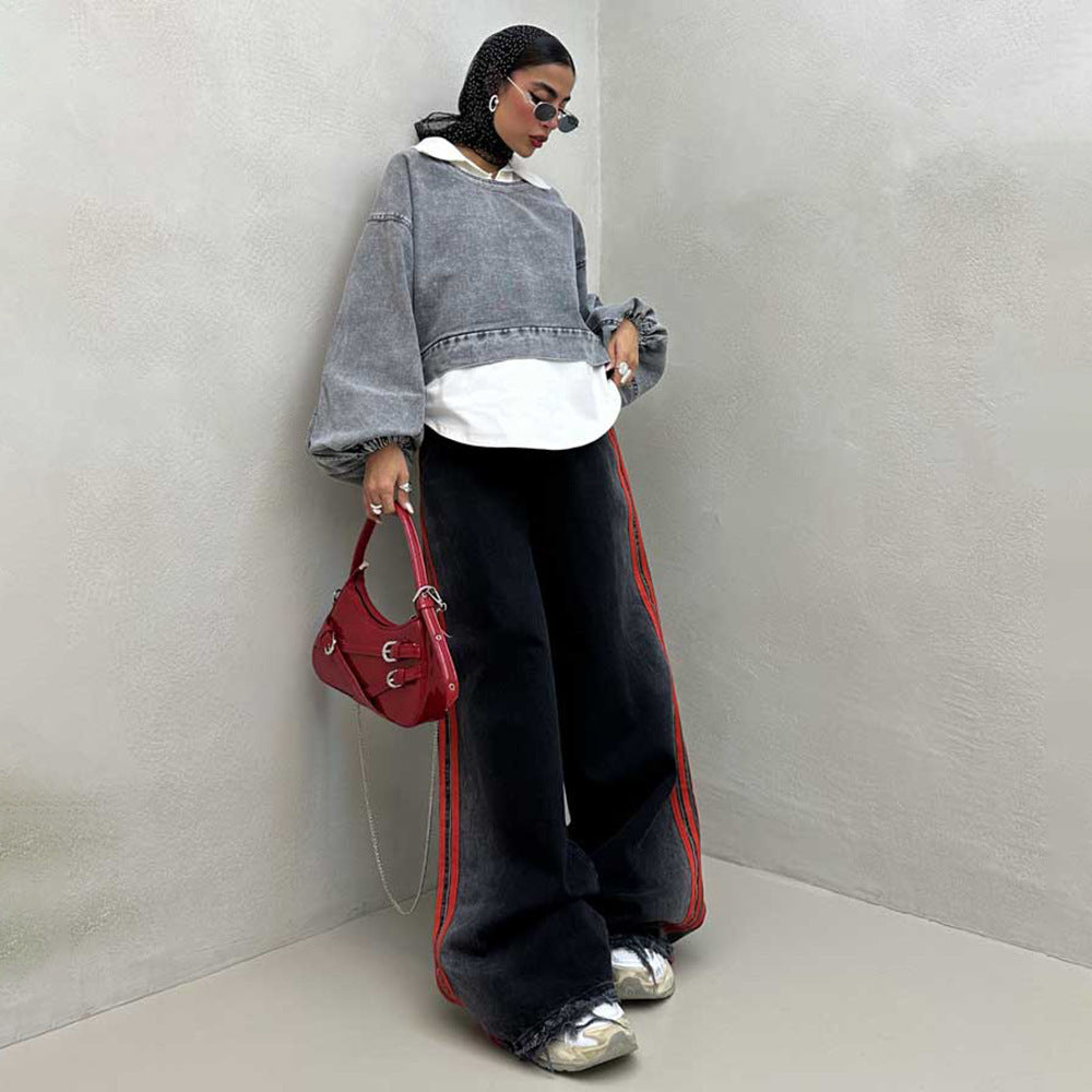 Pull en denim oversize pour femmes avec des manches volumineuses Chic und Stil