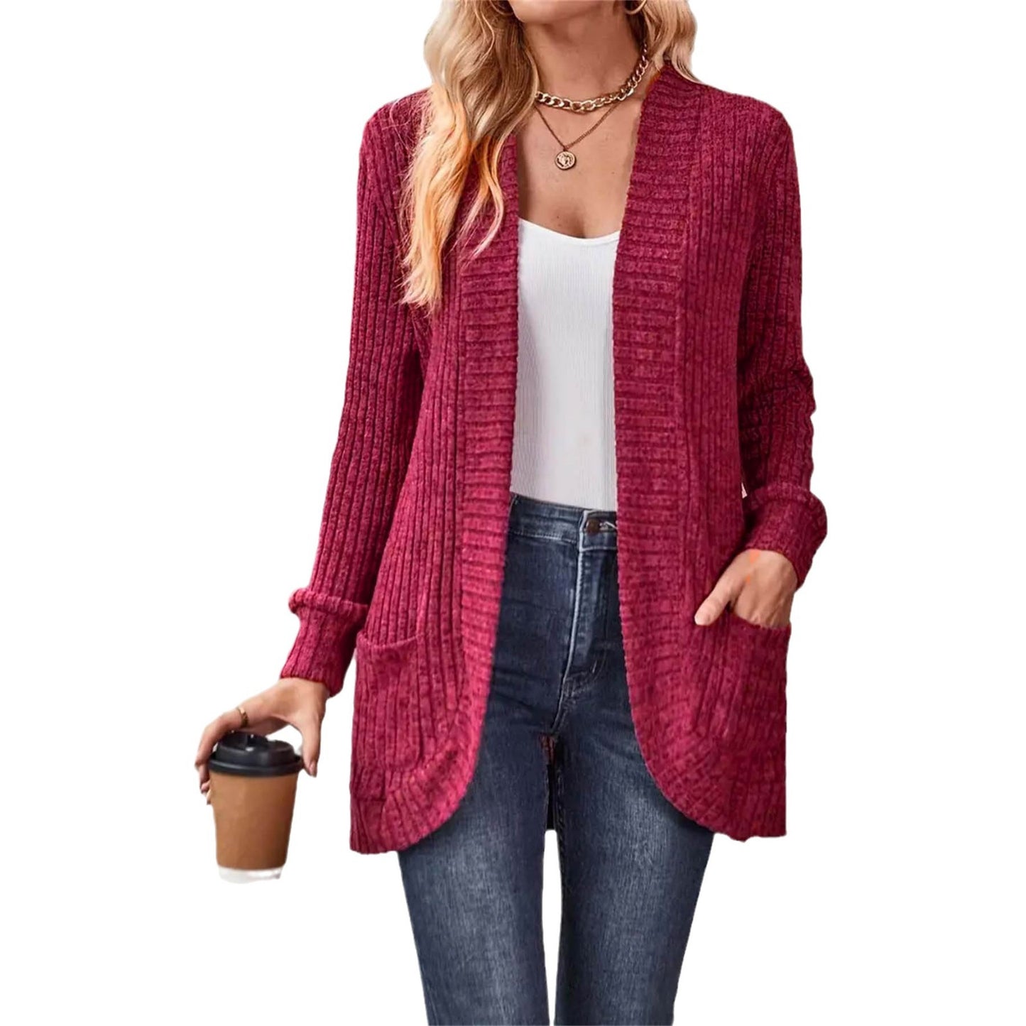 Veste en tricot ouverte pour dames avec surface texturée et poches pratiques Chic und Stil