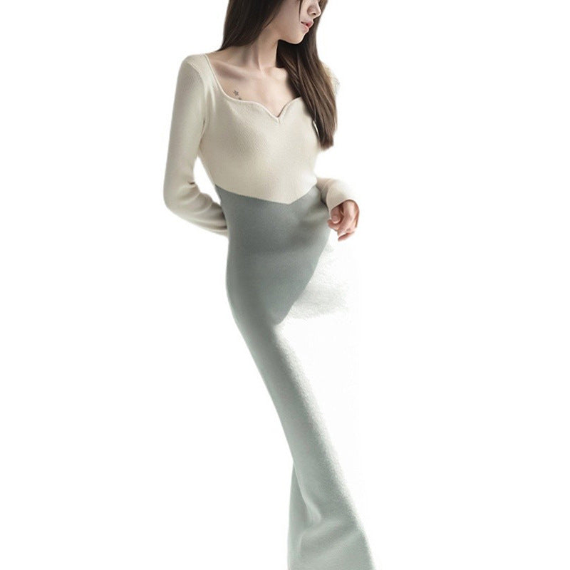 Robe midi en tricot à blocs de couleur Chic und Stil pour femmes