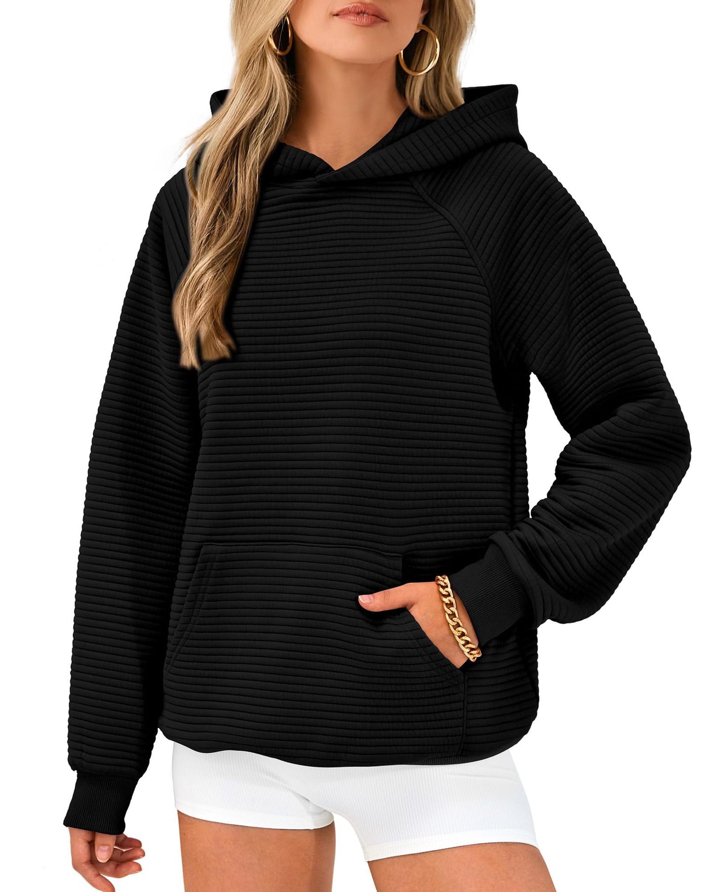 Pull en nid d'abeille douillet pour femmes avec capuche et poche kangourou Chic und Stil