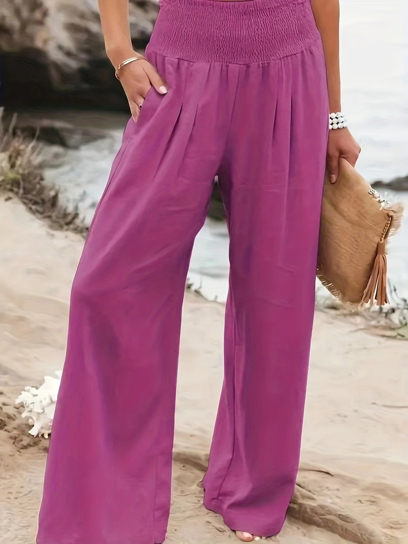 Pantalon d'été ample pour femmes avec taille élastique et élégant drapé Chic und Stil