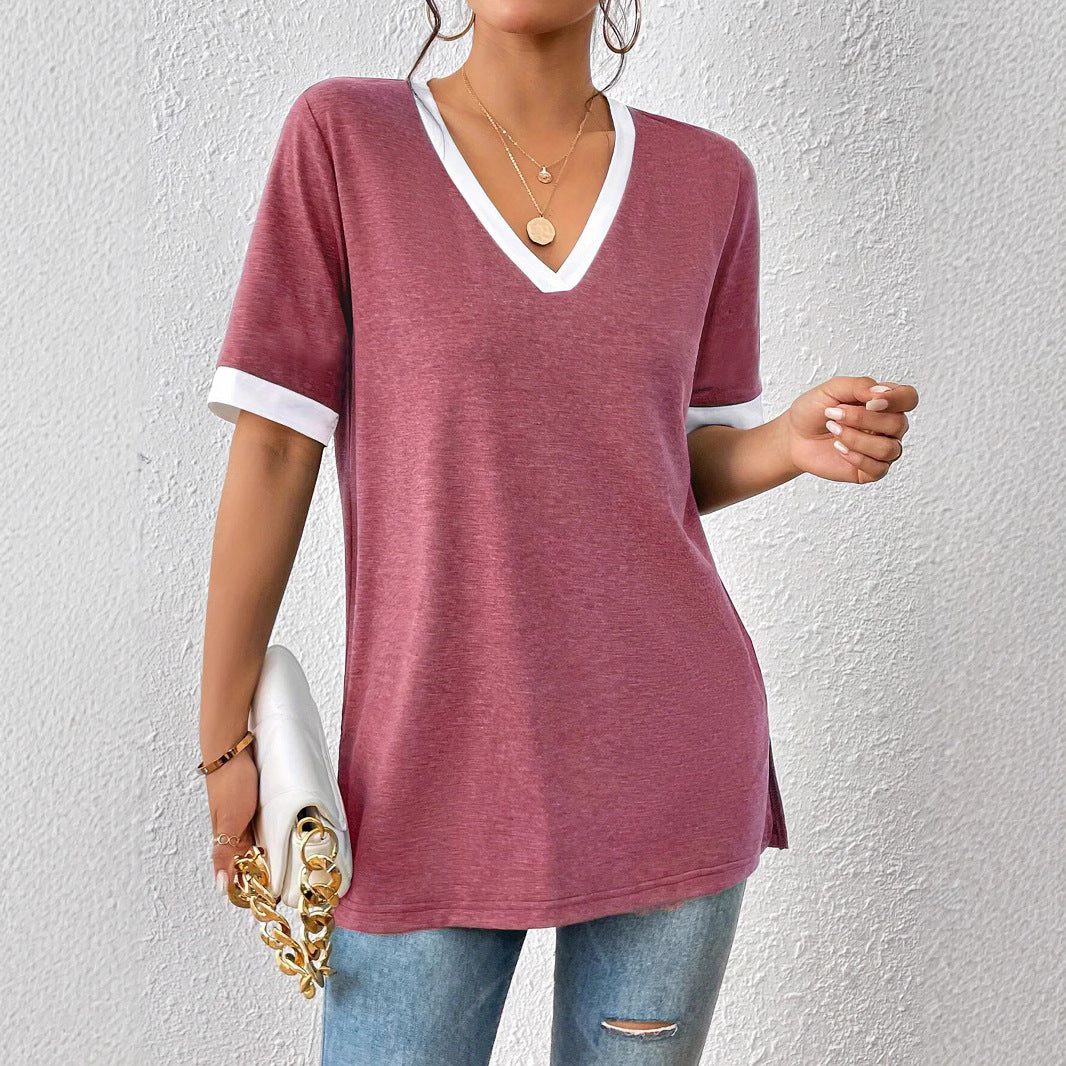 T-shirt pour femmes à décolleté en V avec des accents tendance et une coupe confortable Chic und Stil