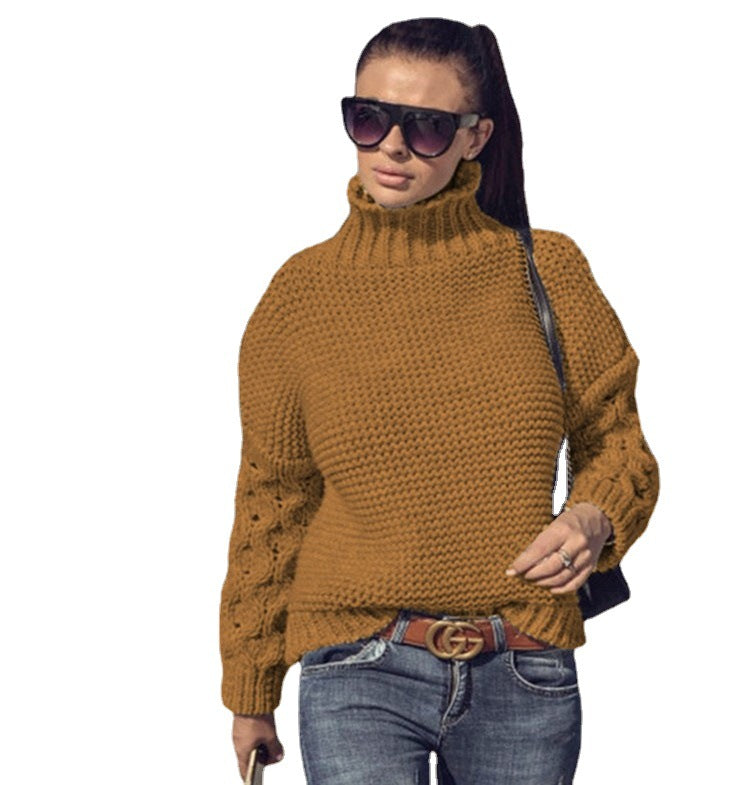 Pull en maille épaisse pour femmes avec col montant et design de manches texturé Chic und Stil