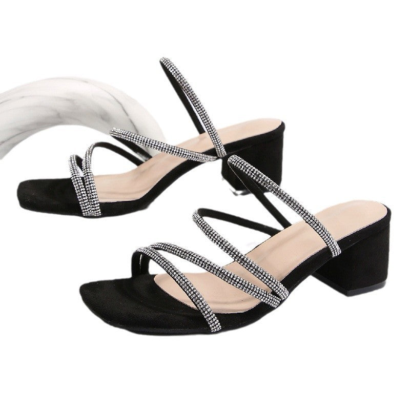 Sandales Élégantes pour Femmes avec Sangles Étincelantes et Talon Bloc Chic und Stil