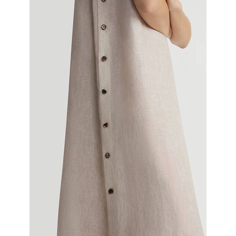 Robe midi A-line sans manches pour femmes avec détail de bouton latéral Chic und Stil