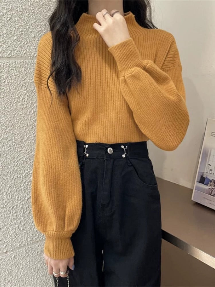 Pull femme tendance avec col montant et structure côtelée Chic und Stil