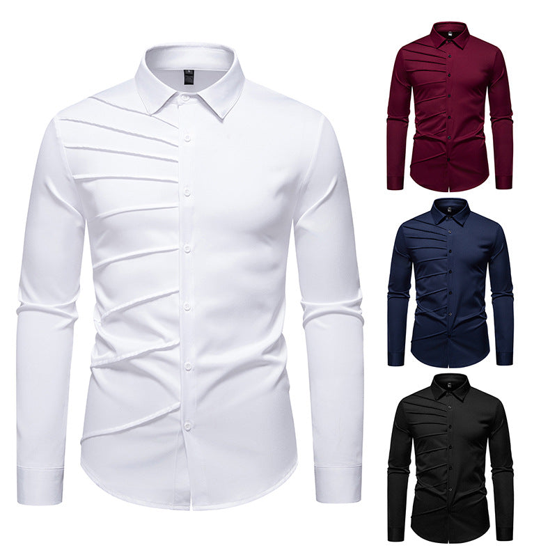Chemise à manches longues tendance pour hommes avec un design de plis original Chic und Stil