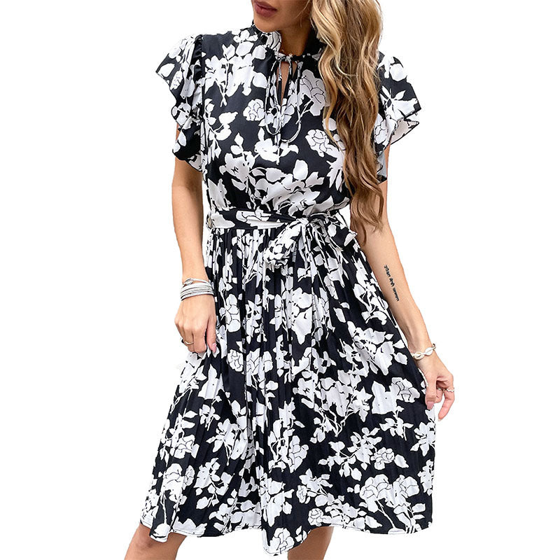 Robe midi à imprimé floral pour dames avec des volants élégants Chic und Stil