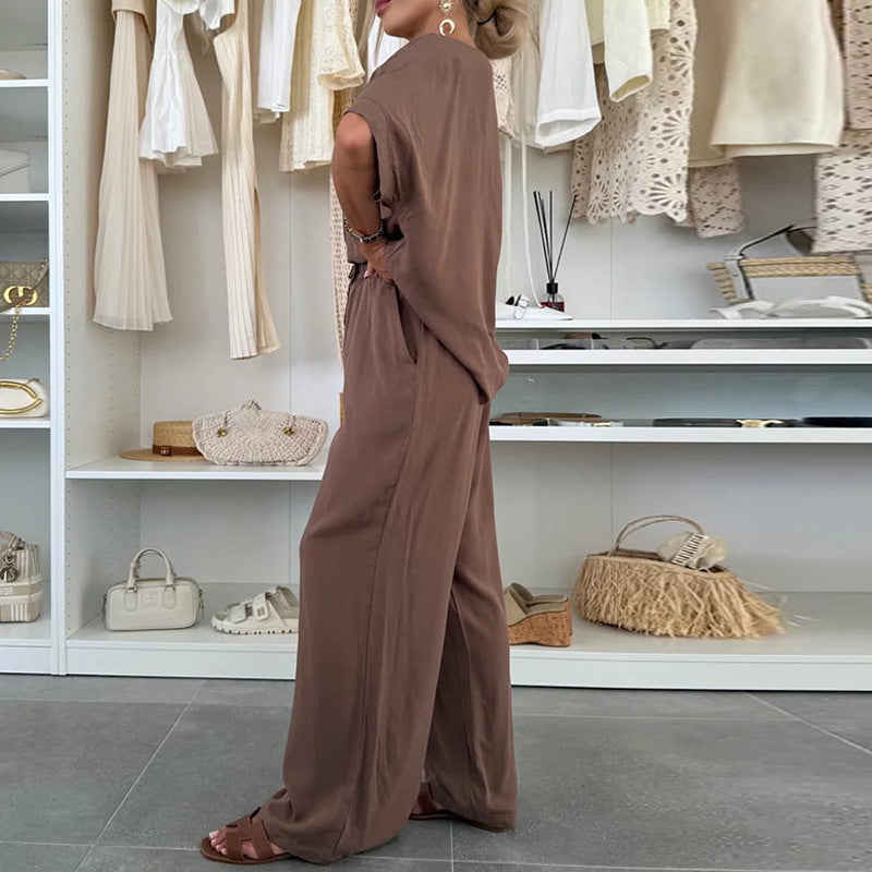 Dames combinaison décontractée à jambe large et tirage à la taille Chic und Stil