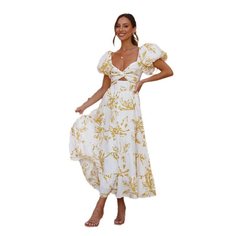 Robe maxi femme avec des manches ballon volumineuses et imprimé floral Chic und Stil