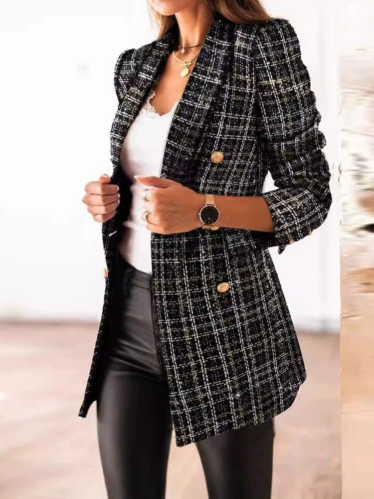 Veste en tweed élégante pour femmes avec double rangée de boutons et texture structurée Chic und Stil