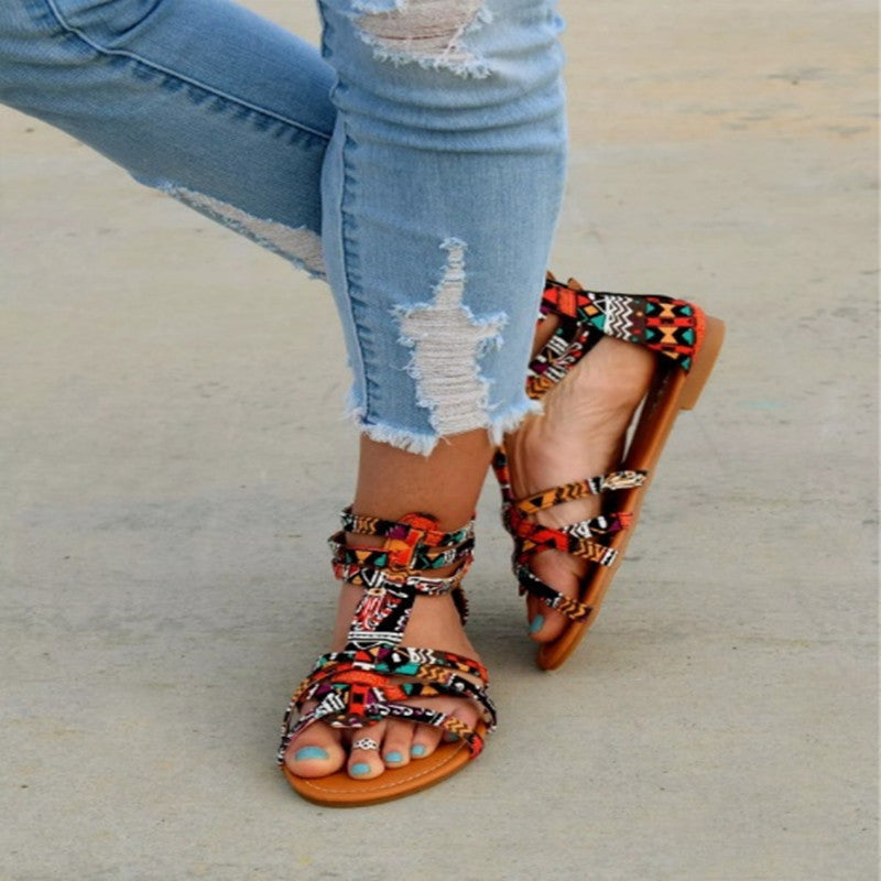 Sandales à brides pour femmes avec motif graphique et bride de cheville ajustable Chic und Stil