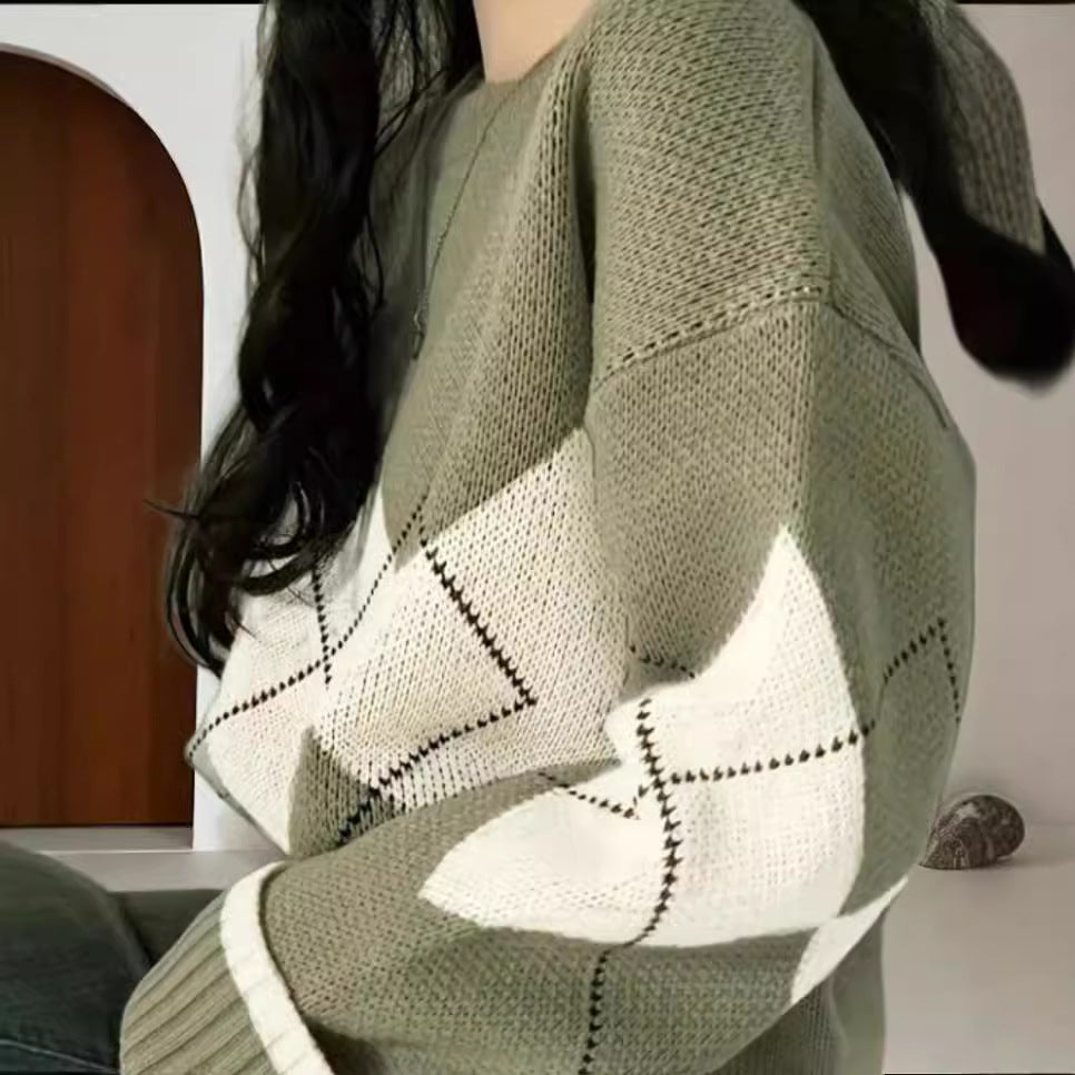 Dames gros tricot pull avec motifs en losanges modernes et coupe ample Chic und Stil