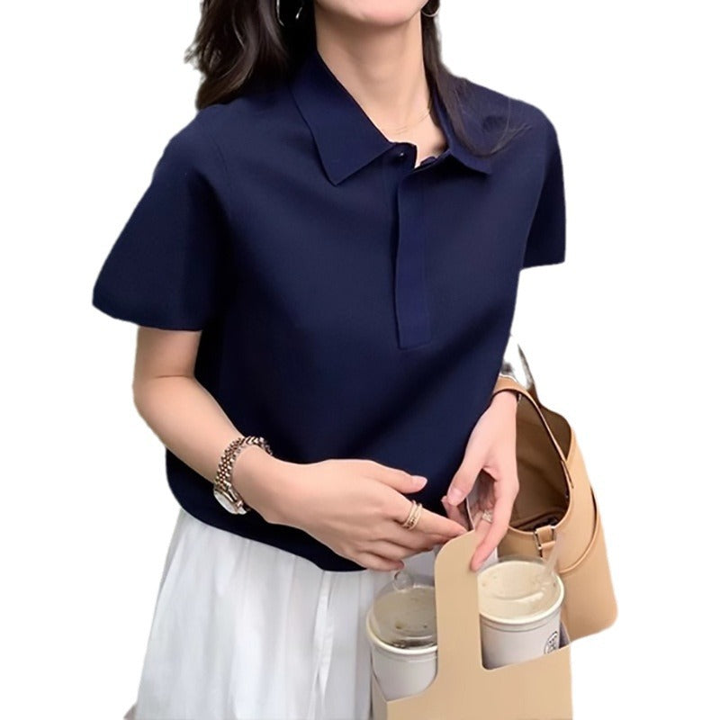 Haut en tricot polo décontracté pour femmes Chic und Stil