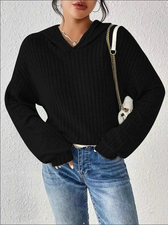 Pull décontracté pour femmes avec design en rib côtelé texturé et col à capuche confortable Chic und Stil