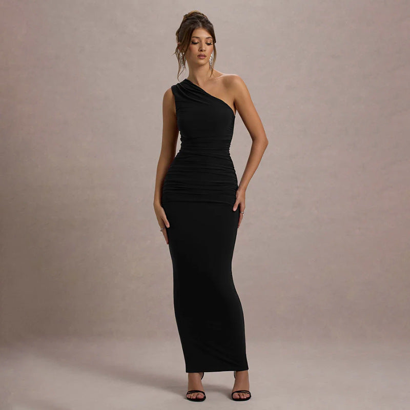 Robe maxi à épaule unique froncée Chic und Stil