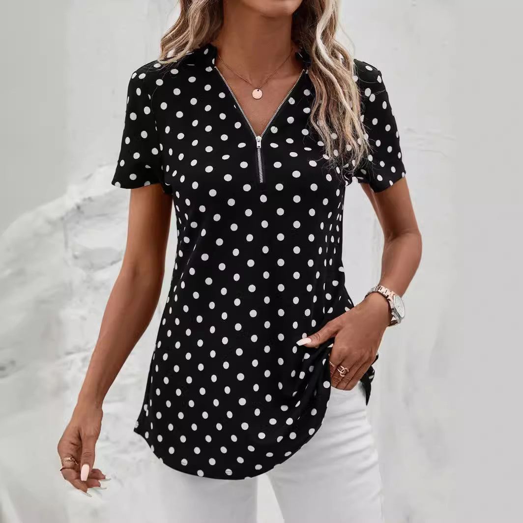 Dames à pois Zip-Up Top Chic und Stil