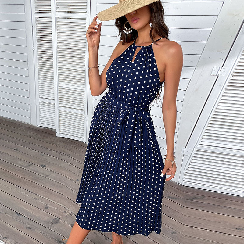 Robe midi sans manches Frau Polka Dot avec ceinture nouée Chic und Stil