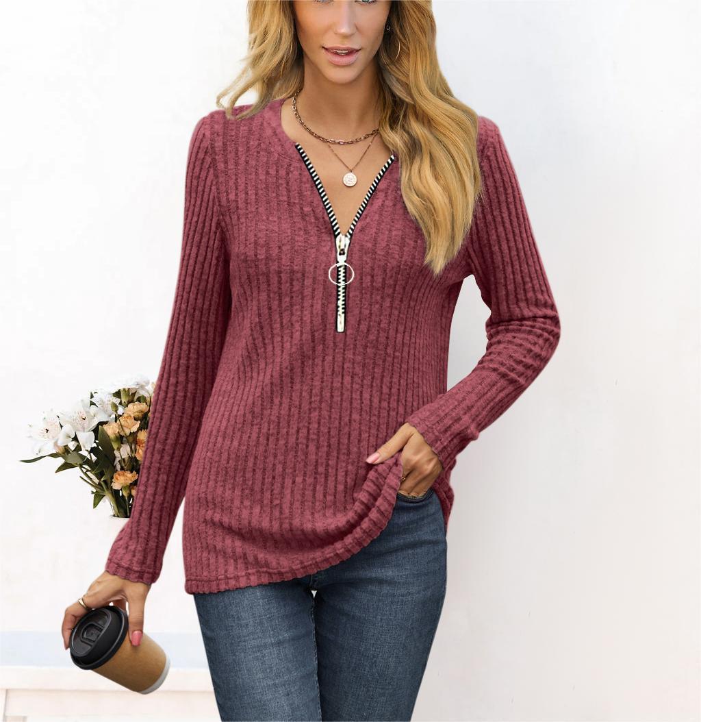 Pull femme avec zipper de haute qualité et design en côtes fines Chic et Stil