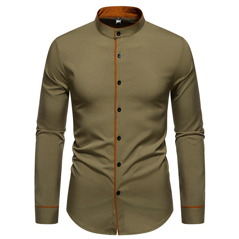 Chemise à manches longues pour hommes avec col montant moderne et détails brodés Chic und Stil
