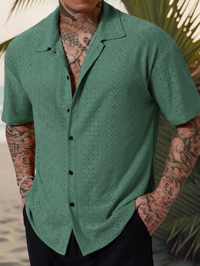 Chemise à manches courtes pour hommes avec broderie délicate en dentelle Chic und Stil