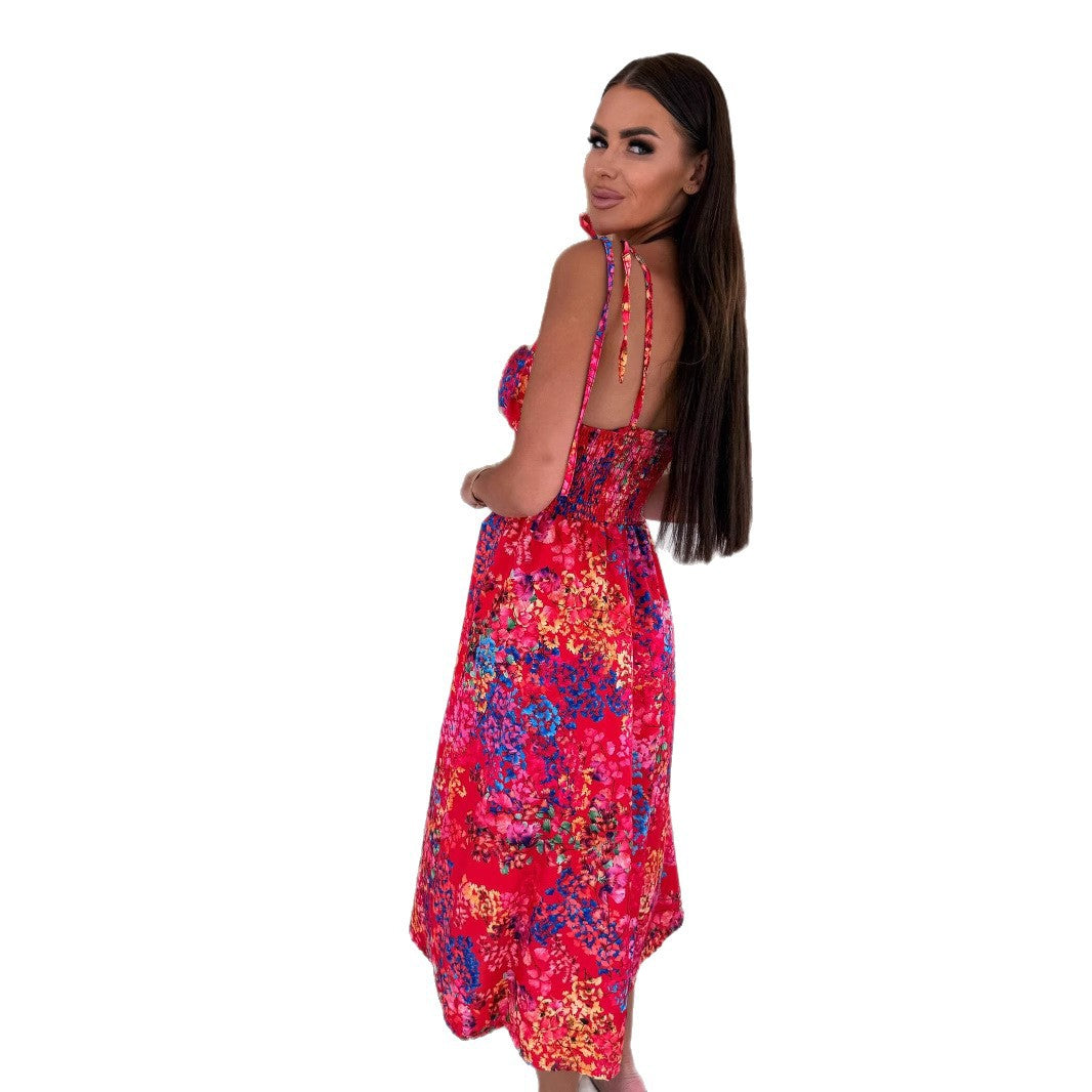 Robe midi à imprimé floral pour femmes avec bretelles à volants Chic und Stil
