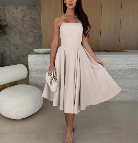 Robe midi à ligne A sans bretelles pour femmes avec jupe fluide Chic und Stil