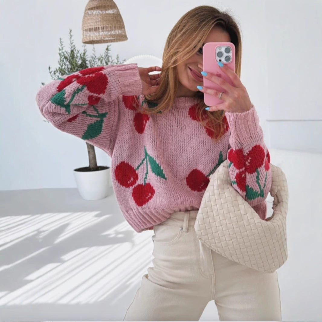 Pull décontracté pour femmes avec motif cerise fruité et tricot doux Chic und Stil