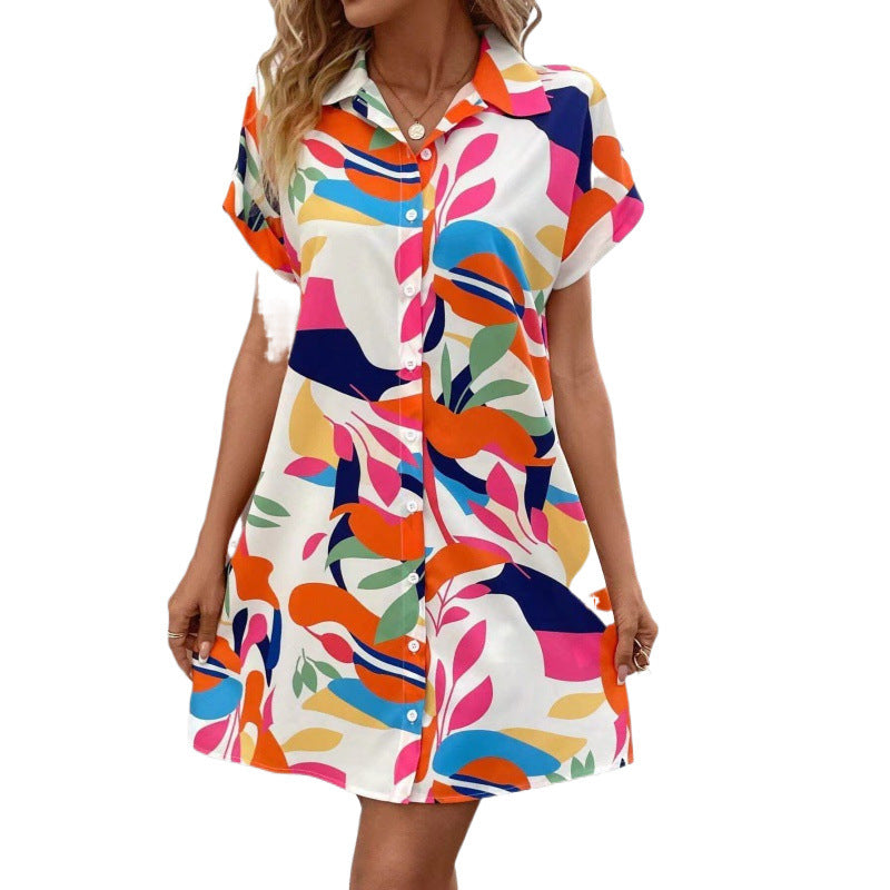 Robe chemise à boutons devant à manches courtes pour femmes Chic und Stil