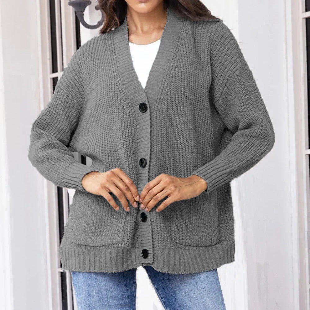 Cardigan en gros tricot pour femme avec poches pratiques et coupe décontractée Chic und Stil