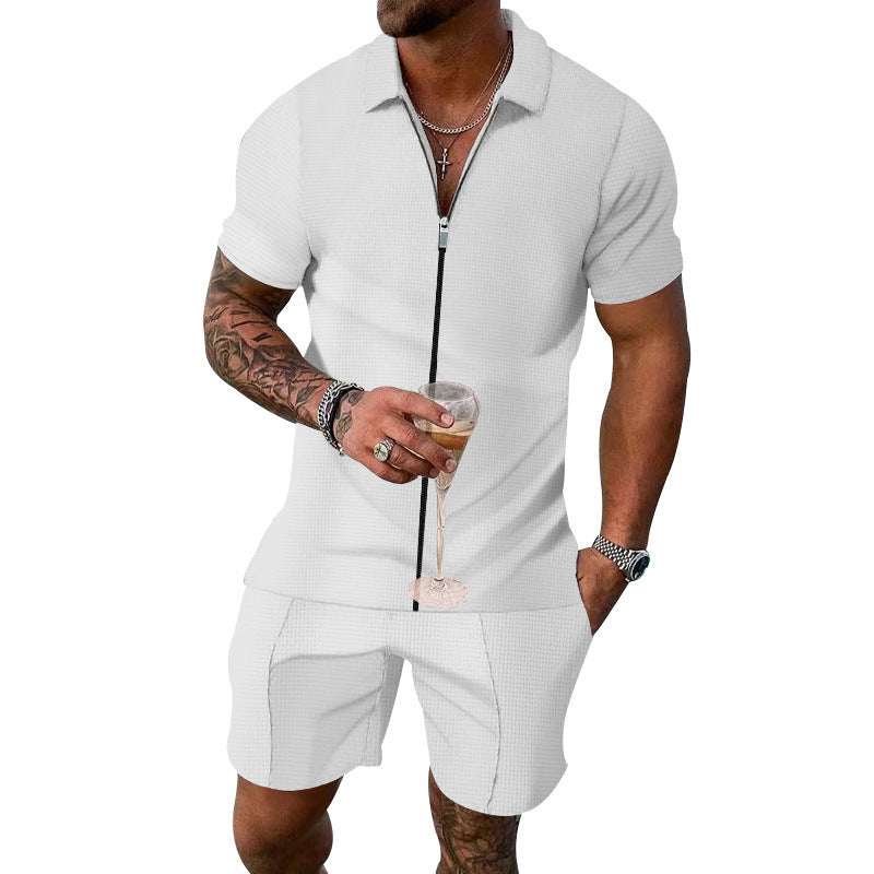 Hommes costume à manches courtes tendance en coton structuré Chic und Stil