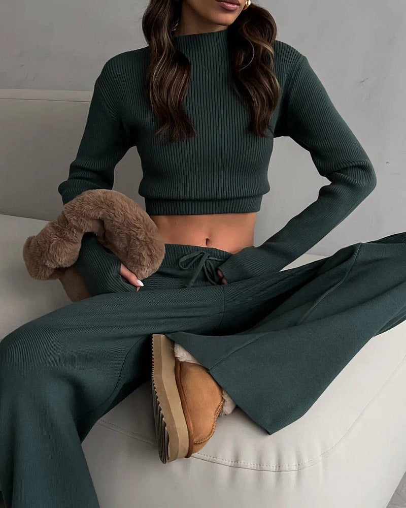 Chic and Style casual knit lounge set for women with wide pants