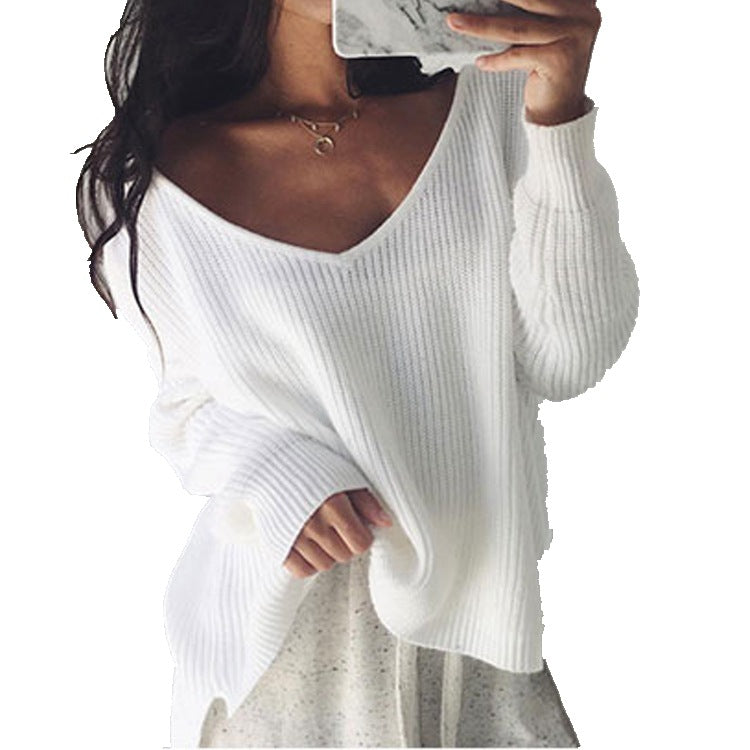 Pull en gros tricot pour femmes avec décolleté en V et coupe décontractée Chic und Stil