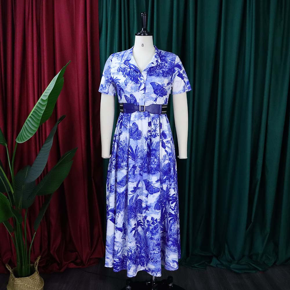 Robe maxi femme avec impression botanique et ceinture cintrée Chic und Stil