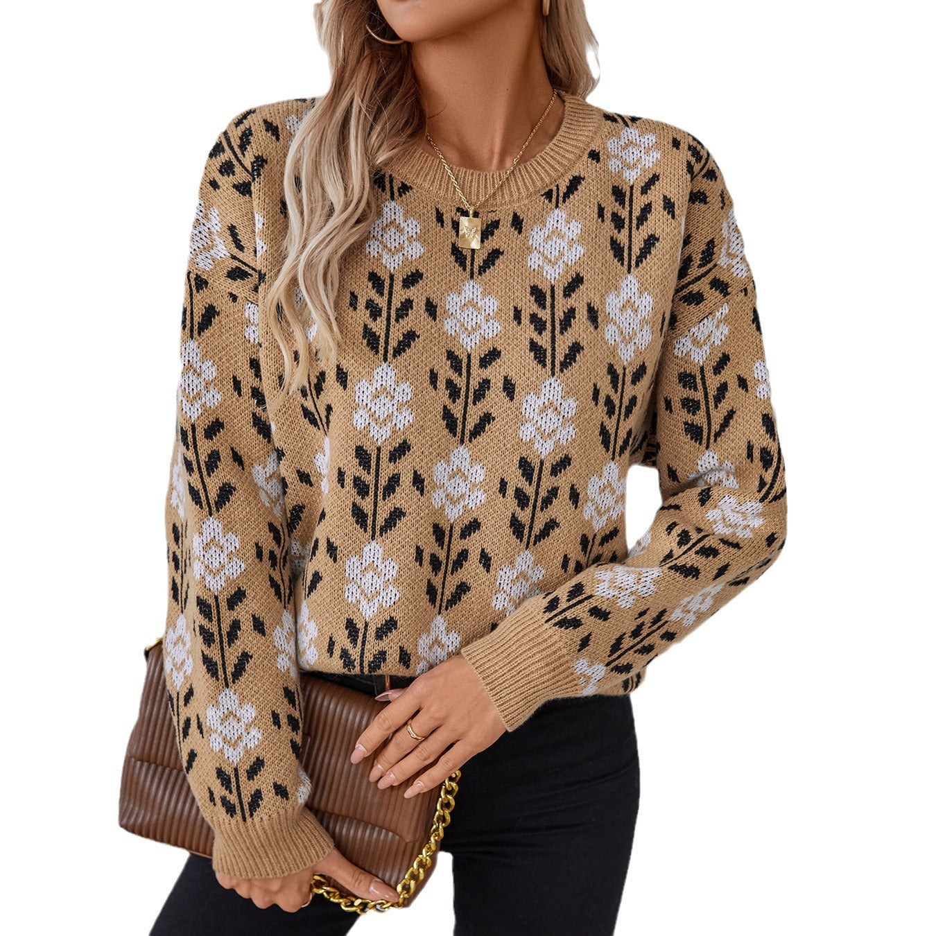 Pull décontracté pour femmes avec motif floral et col rond Chic und Stil