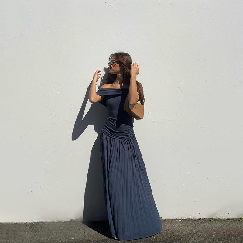 Robes maxi élégantes à épaules dénudées pour femmes avec détails plissés et coupe flatteuse Chic und Stil