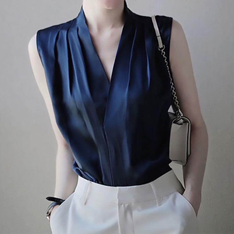 Blouse sans manches en soie élégante pour femmes Chic und Stil