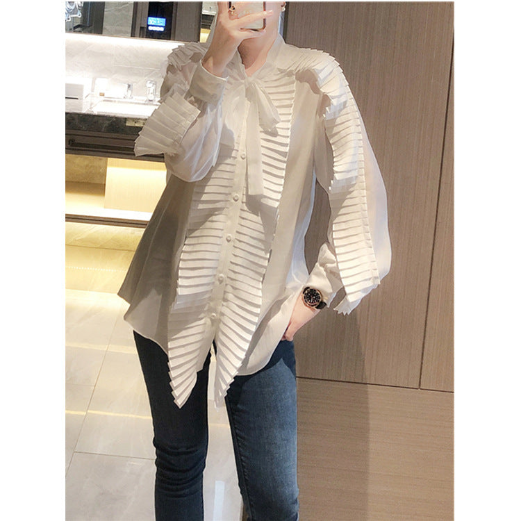 Blouse plissée élégante pour femmes avec détail nœud Chic und Stil